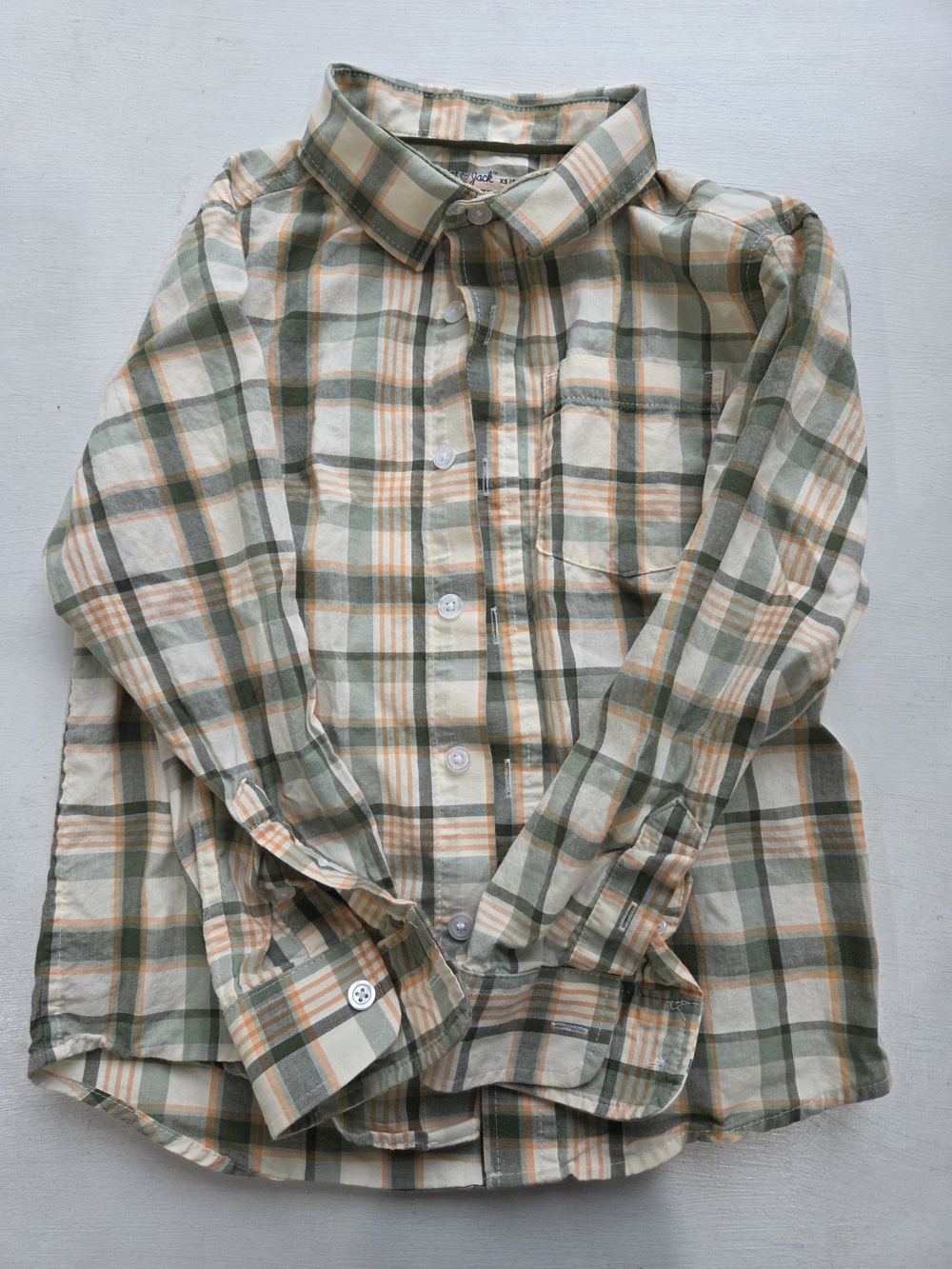 Cat & Jack Boy's Green, Cream & Orange Plaid Button-Down Shirt